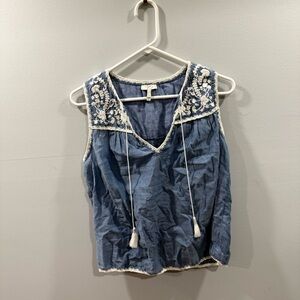 Joie Denim Blue Embroidered Blouse